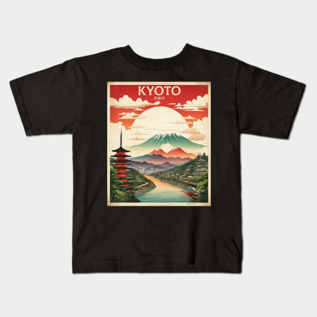 Kyoto Japan Vintage Travel Tourism Sunset Kids T-Shirt by TravelersGems